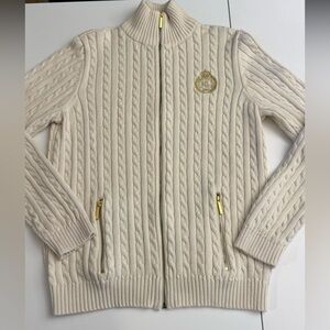 Lauren Ralph Lauren Cream Cable Knit Cardigan 100% Cotton Size XL